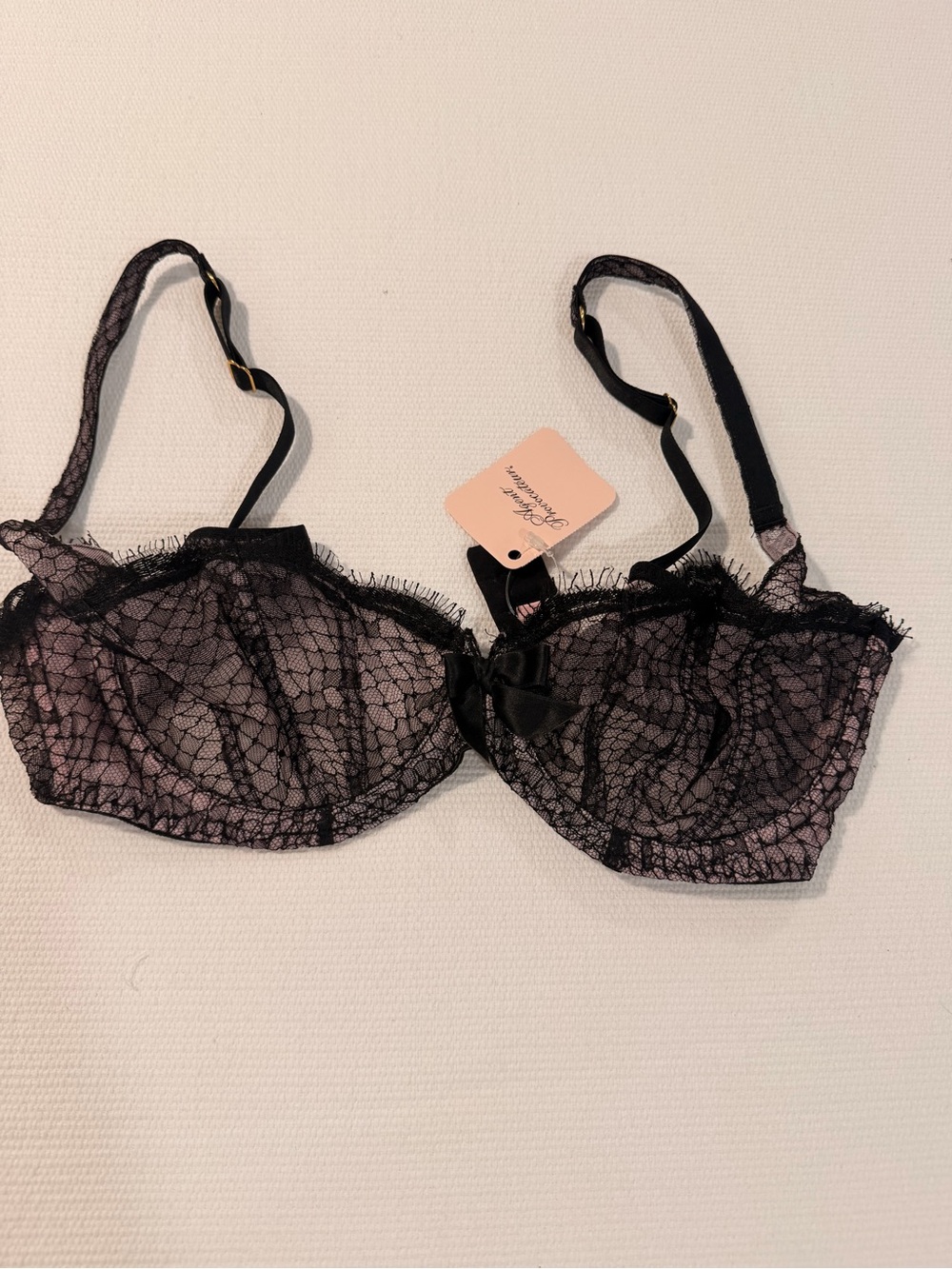 Agent Provacteur Sheer Black and Pink Lace Balconette Bra - Women's Intimates